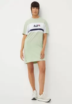 Fila rochie din bumbac Lishui culoarea verde, mini, oversize, FAW0776 imagine