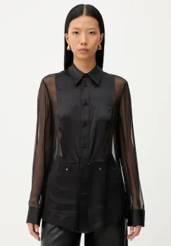 Filippa K camasa de matase culoarea negru, cu guler clasic, relaxed, 32126 imagine