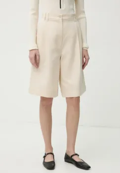 Filippa K pantaloni scurti din in femei, culoarea bej, neted, high waist, 31114 imagine