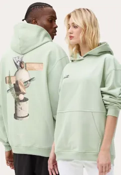 Filling Pieces hanorac de bumbac culoarea verde, cu gluga, cu imprimeu, 80614086001 imagine
