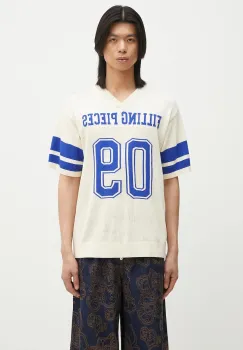 Filling Pieces tricou Knit Jersey American Football barbati, culoarea bej, cu imprimeu, 91099059936 imagine