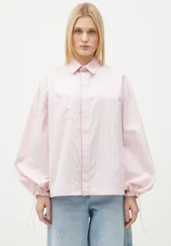 Fiorucci camasa din bumbac Elasticated Balloon Sleeve femei, culoarea roz, cu guler clasic, relaxed, W01FPTLO170CO01PN03 imagine