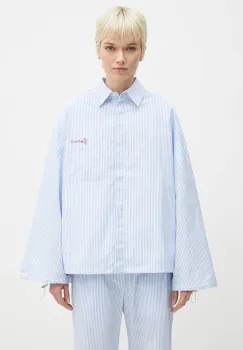 Fiorucci camasa din bumbac Striped Embroidered Drawstring Shirt femei, cu guler clasic, relaxed, W02SPTLO170CO01BL02 imagine