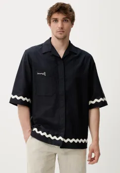 Fiorucci camasa din bumbac Wave Trim Logo Embroidered Bowling Shirt culoarea bleumarin, relaxed, M02SMTSS295CO01BL05 imagine