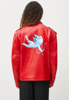 Fiorucci geaca de piele Cupid Print Red Leather Aviator culoarea rosu, de tranzitie, W02FPLJA321LE01RD01 imagine