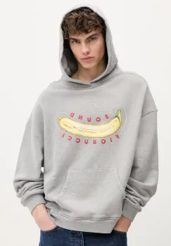 Fiorucci hanorac de bumbac Banana Sound Print Relaxed Fit Hoodie barbati, culoarea gri, cu gluga, cu imprimeu, U02SPSHO092CJ05GY01 imagine