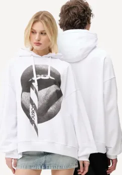 Fiorucci hanorac de bumbac Mouth Print Relaxed Fit Hoodie culoarea alb, cu gluga, cu imprimeu, U02SPSHO092CJ05WH05 imagine