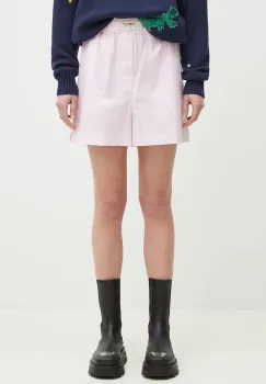 Fiorucci pantaloni scurti din bumbac Gingham Logo femei, culoarea roz, cu imprimeu, high waist, W02SPBSH300CO01PN02 imagine