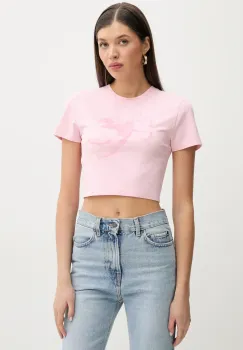 Fiorucci tricou din bumbac Cupid Print Cropped T-Shirt femei, culoarea roz, W02SPTSH094CJ03PN02 imagine