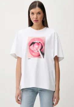 Fiorucci tricou din bumbac Lollipop Mouth Print Boxy T-Shirt femei, culoarea alb, U02SPTSH103CJ01WH09 imagine