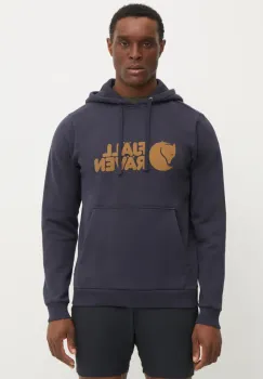 Fjallraven hanorac de bumbac barbati, culoarea albastru marin, cu gluga, modelator imagine