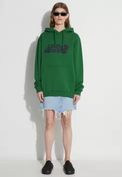 Fjallraven hanorac de bumbac Logo Hoodie culoarea verde, cu gluga, cu imprimeu 84144-PALM.GREEN imagine