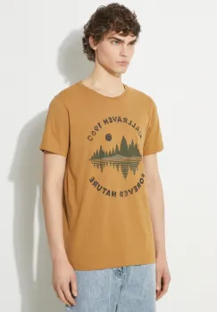 Fjallraven tricou din bumbac Forest Mirror T-shirt M barbati, culoarea maro, modelator, F87045.232 imagine