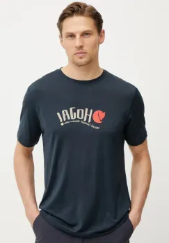 Fjallraven tricou sport Hoja culoarea albastru marin, cu imprimeu, F12600252 imagine
