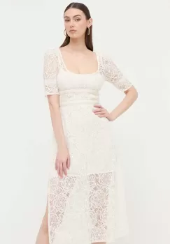 For Love & Lemons rochie culoarea bej, midi, drept imagine