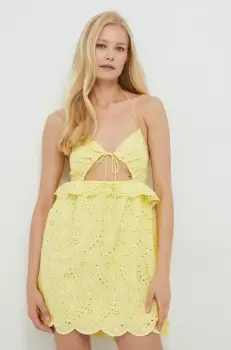 For Love & Lemons rochie culoarea galben, mini, evazati imagine