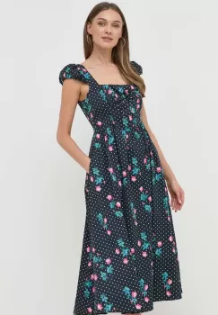 For Love & Lemons rochie Florentina culoarea negru, midi, evazati imagine