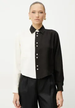 Forte Forte camasa de in femei, culoarea negru, cu guler clasic, relaxed, 13829bis my shirt imagine