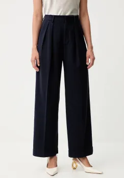 Forte Forte pantaloni de bumbac culoarea bleumarin, drept, high waist, 14036.my.pants imagine