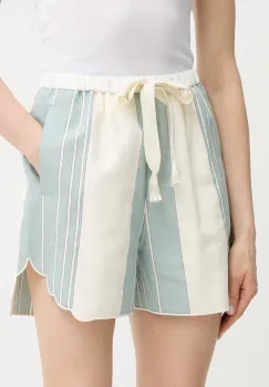 Forte Forte pantaloni scurti din amestec de in culoarea bej, cu imprimeu, high waist, 13807 my pants imagine