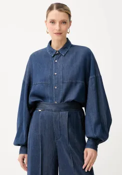 Fracomina camasa jeans cu guler clasic, relaxed, FJ25WT6004W78301 imagine