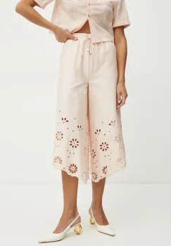 Fracomina pantaloni de bumbac culoarea bej, lat, high waist, FJ25SV3002W400E5 imagine