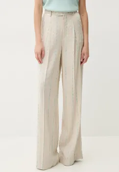 Fracomina pantaloni din amestec de in culoarea bej, lat, high waist, FS25SV3007W788N8 imagine