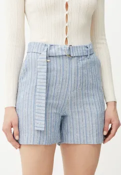 Fracomina pantaloni scurti din amestec de in cu imprimeu, high waist, FS25SV6004W402Q6 imagine