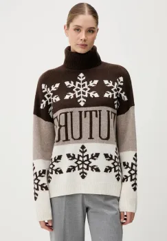 FROM FUTURE pulover de casmir culoarea maro, cu guler, WPL03334 imagine