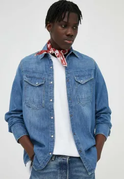 G-Star camasa din denim barbati, cu guler clasic, slim imagine