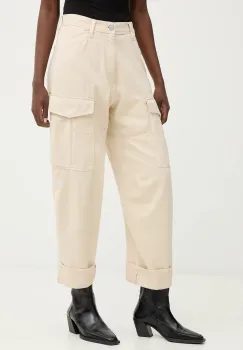 G-Star pantaloni de bumbac Cargo 3D boyfriend culoarea bej, drept, high waist, D27022-E078 imagine