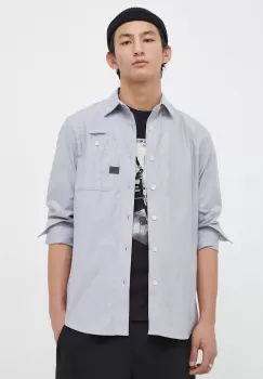 G-Star Raw camasa din bumbac barbati, culoarea gri, cu guler clasic, slim imagine