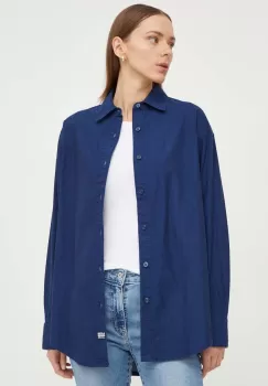 G-Star Raw camasa din bumbac femei, culoarea albastru marin, cu guler clasic, relaxed imagine
