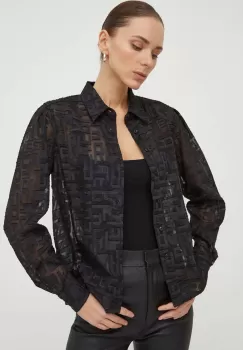 G-Star Raw camasa femei, culoarea negru, cu guler clasic, regular imagine
