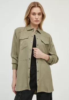 G-Star Raw camasa femei, culoarea verde, cu guler clasic, regular imagine
