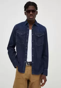 G-Star Raw camasa jeans barbati, culoarea albastru marin, cu guler clasic, slim imagine