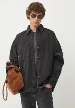 G-Star Raw camasa jeans barbati, culoarea negru, cu guler clasic, relaxed, D23007-D772 imagine