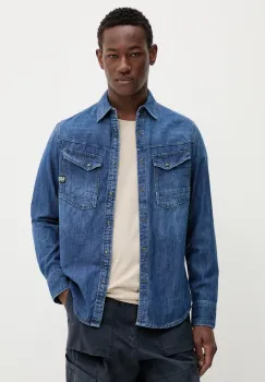 G-Star Raw camasa jeans culoarea albastru marin, cu guler clasic, slim imagine