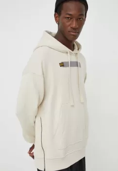 G-Star Raw hanorac de bumbac barbati, culoarea bej, cu gluga, cu imprimeu imagine