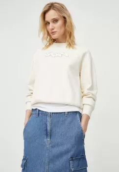 G-Star Raw hanorac de bumbac femei, culoarea bej, cu imprimeu imagine