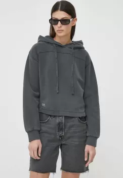 G-Star Raw hanorac de bumbac femei, culoarea gri, cu gluga, neted imagine