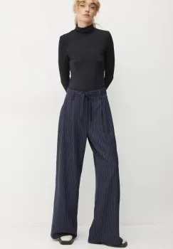 G-Star Raw pantaloni din lana culoarea albastru marin, lat, high waist, D22883-D721 imagine