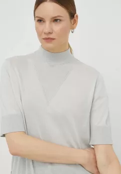 G-Star Raw pulover de bumbac femei, culoarea gri, light, cu guler imagine