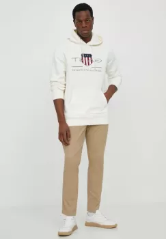 Gant bluza barbati, culoarea alb, cu gluga, cu imprimeu imagine