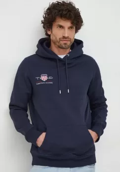 Gant bluza barbati, culoarea albastru marin, cu gluga, cu imprimeu imagine