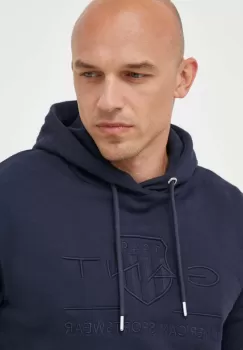 Gant bluza barbati, culoarea albastru marin, cu gluga, cu imprimeu imagine