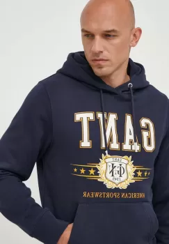 Gant bluza barbati, culoarea albastru marin, cu gluga, cu imprimeu imagine