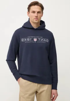 Gant bluza barbati, culoarea bleumarin, cu gluga, cu imprimeu, 2044014 imagine