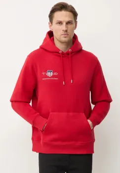 Gant bluza barbati, culoarea rosu, cu gluga, cu imprimeu imagine