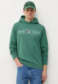 Gant bluza barbati, culoarea verde, cu gluga, cu imprimeu, 2044014 imagine